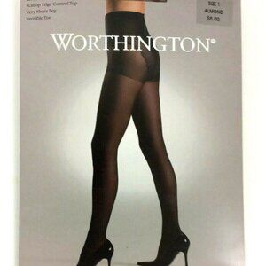 JCPenney Worthington Pantyhose Small Almond Scallop Edge Tanga Panty Control Top